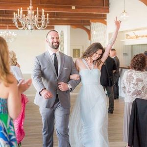 Amsale ice blue bridesmaid dress